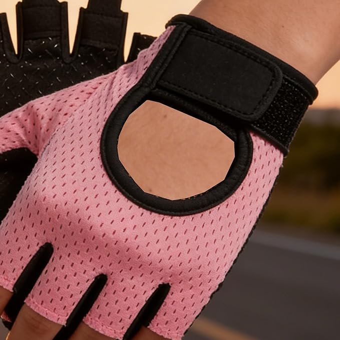 IZUS Anti-Slip Fingerless Workout Gloves for Women Gym/Exercise/Fitness/Training/Cycling with Excellent Grip/Cushion-Pads