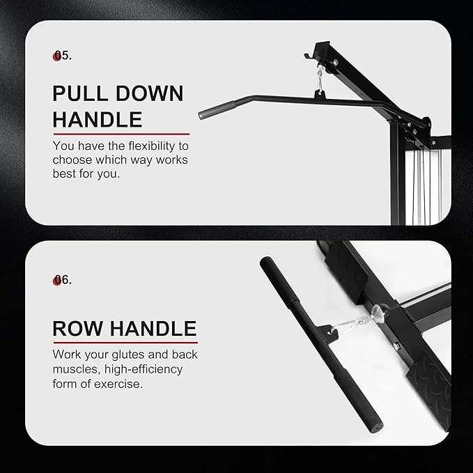 Fitvids LAT All-in-one Machine with High and Low Pulley Station, LAT PullDown and LAT Row Cable Machine, LAT Tower with Adjustable Leg Support for Home Gym Total Body Training