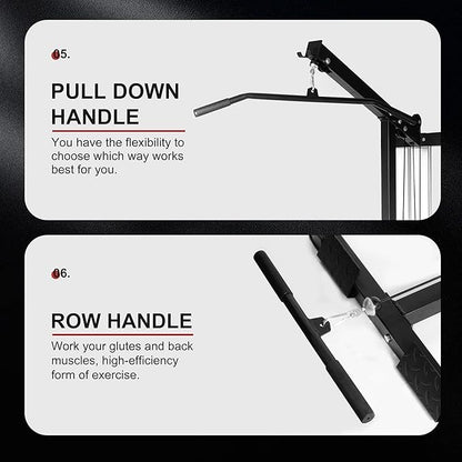 Fitvids LAT All-in-one Machine with High and Low Pulley Station, LAT PullDown and LAT Row Cable Machine, LAT Tower with Adjustable Leg Support for Home Gym Total Body Training