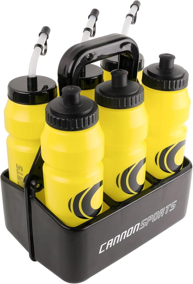 Cannon Sports 1 Liter Sports Water Bottle, BPA-Free, 34oz Capacity, Large Mouth, 2 lids (Straw & Squeeze) with Carrier, Great For Helmet Sports Such As Hockey, Lacrosse, Football, Boxing (Yellow)