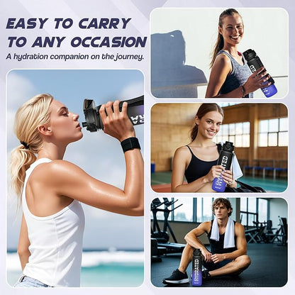 Water Bottle, 32 oz Sports Water Bottles with Time Marker Wide Mouth, Motivational and Leakproof Drink Bottle, BPA Free Tritan with Carry Strap for Gym Fitness Outdoor(1 Bottle)