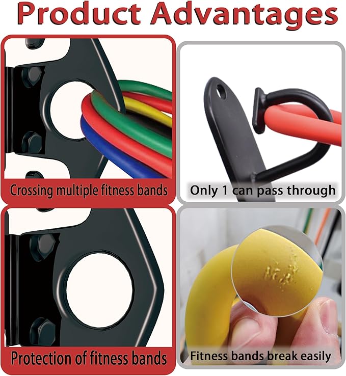 4 PCS Resistance Band Wall Anchors, Exercise Band Wall Anchor, Gym Wall Hooks for Resistance Bands, Workout Wall Mount Anchor for Physical Therapy and Small Space Home - Black
