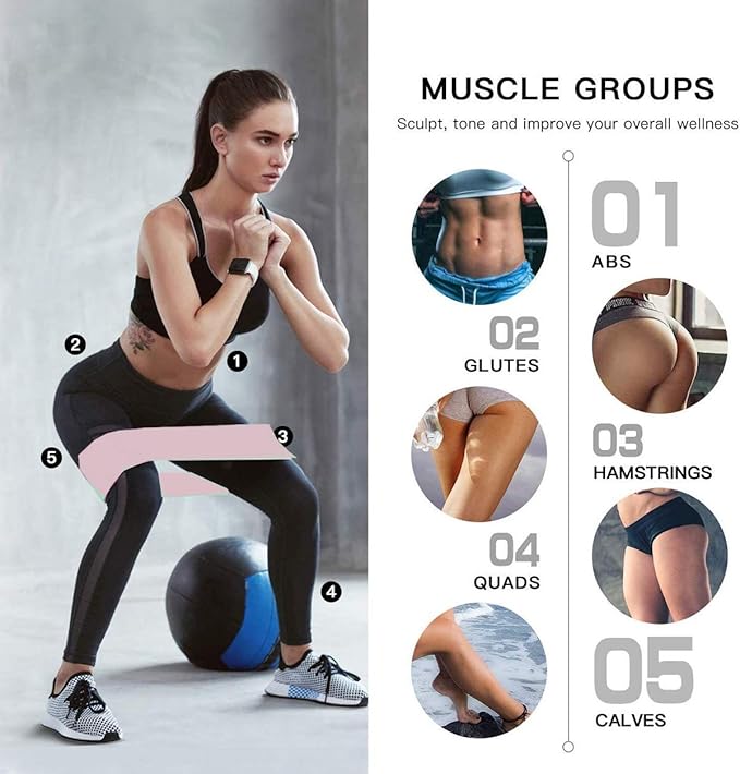 8 Pcs Resistance Bands Set Workout Bands for Leg and Butt, Fabric Non Slip Training Exercise Band with 2 Legs Ankle Straps Door Anchor for Men Women Home Fitness Gym Yoga Squat Glute