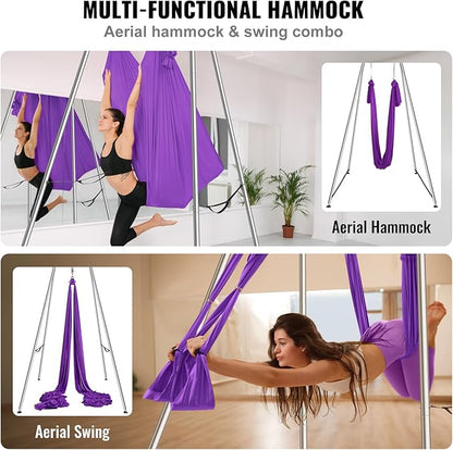 VEVOR Yoga Stand Frame, Max 441-551 lbs Load Swing Stand, Triangular Structure Aerial Rig, Aerial Silk Stands with Yoga Hammock, Standard & Height-Adjustable Version