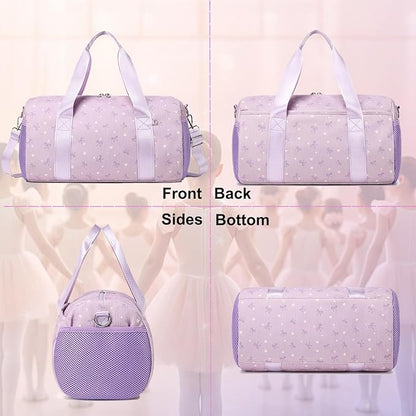 Dance Bag for Girls Corduroy Purple Ballet Dance Bags for Girls 4-6 Toddler Small Duffle Ballerina Bags with Waterproof Dry Wet Separated Compartment