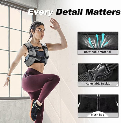 VBSD Weighted Vest Woman 6lb/8lb/12lb/16lb/20lb/25lb/30lb Weight Vest for Women Men Body Weight Vests for Walking Strength Training Running Workout Jogging Fitness