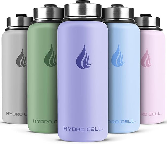 HYDRO CELL Stainless Steel Insulated Water Bottle with Straw - For Cold & Hot Drinks - Metal Vacuum Flask with Screw Cap and Modern Leakproof Sport Thermos for Adults (Lilac 32oz)