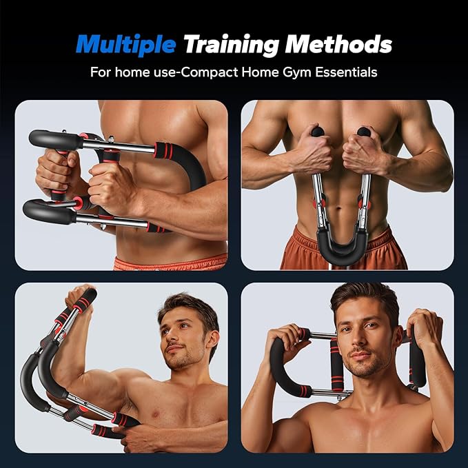 Merach Twister Arm Trainer, Adjustable Power Twister Bar, Chest Workout Equipment for Men, Portable Upper Body Workout Machine, Detachable Spring Resistance Home Fitness Equipment