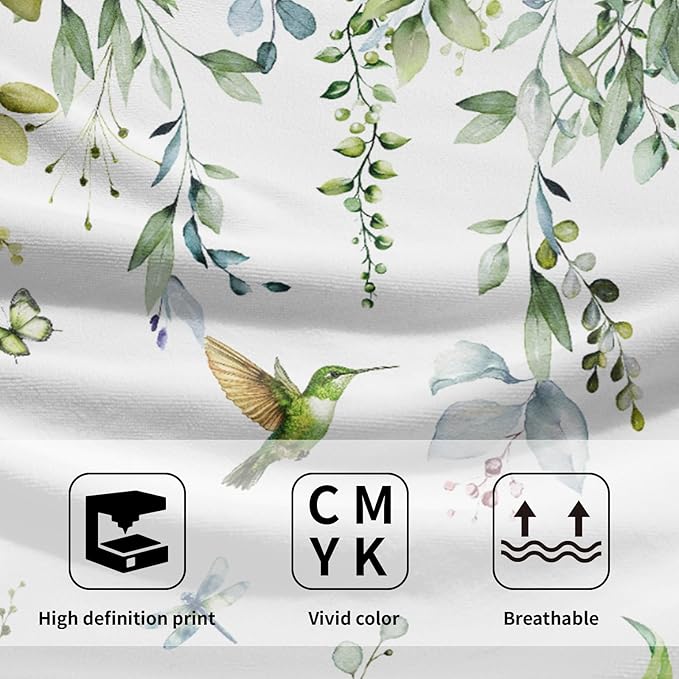 Spring Eucalyptus Leaves Kitchen Towels 14"x28" Set of 2 Green Botanical Humming Bird Decorative Soft Absorbent Hand Towels Summer Holiday Home Decor for Bathroom Gym Spa
