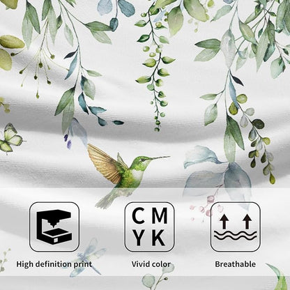 Spring Eucalyptus Leaves Kitchen Towels 14"x28" Set of 2 Green Botanical Humming Bird Decorative Soft Absorbent Hand Towels Summer Holiday Home Decor for Bathroom Gym Spa