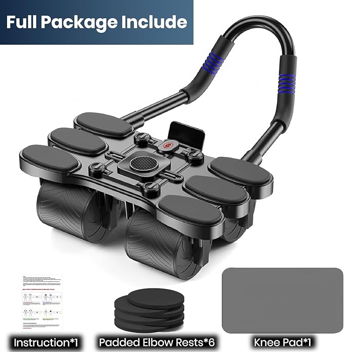 Ab Roller for Core Workout – 4 Wheel Ab Roller for Stability with Elbow Support – Automatic Rebound Ab Wheel Machine for Home Gym – Core Exercise Equipment for Men and Women