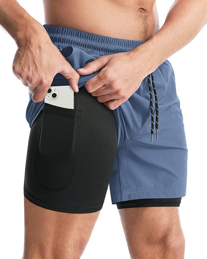 Aolesy Men's 2 in 1 Running Shorts 5" Workout Gym Athletic Shorts for Men Quick Dry Lightweight Training Shorts with Pockets