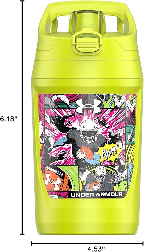 Under Armour 32 oz Insulated Water Bottles - Sports Water Jug with Fence Hook, Leak Resistant for Baseball, Football & More, 32 oz Insulated, High-Vis Comic