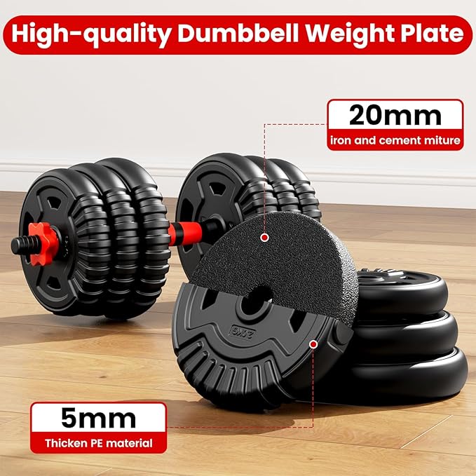 Adjustable Dumbbell Set, 22/33/45/70/90lbs Free Weight Set with Connector, 5-in-1 Dumbbell Set for Barbells, Kettlebells, Push up Stand, Weight Plate, Fitness Exercises for Home Gym Suitable Men/Women