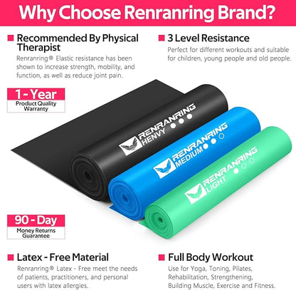 RENRANRING Resistance Bands for Working Out, Exercise Bands for Physical Therapy, Stretch, Recovery, Pilates, Rehab, Strength Training and Yoga Starter Set
