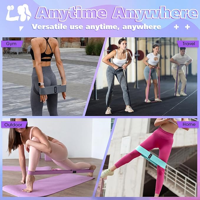 10 Pcs Fabric Resistance Bands for Working Out, 5 Levels Elastic Non-Slip Exercise Bands with Guide for Women and Men Legs and Glutes - for Home, Gym, Yoga, Pilates, Stretching