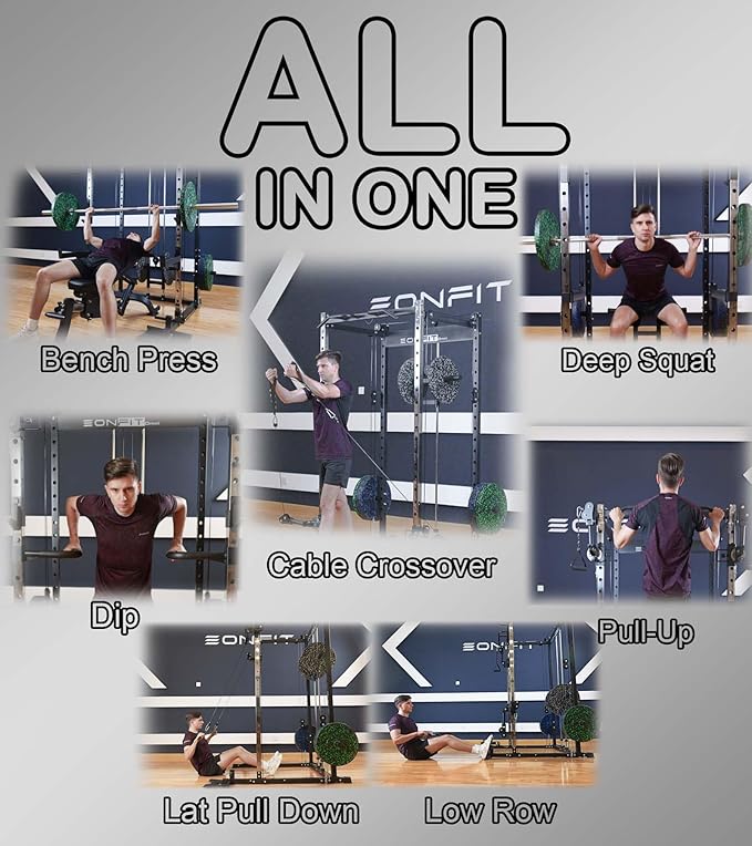 Eonfit E5 Smith Machine with Vertical Leg Press, Power Cage Squat Rack with LAT-Pull Down Cable Crossover Rotating Arms System Home Gym Equipment All in One