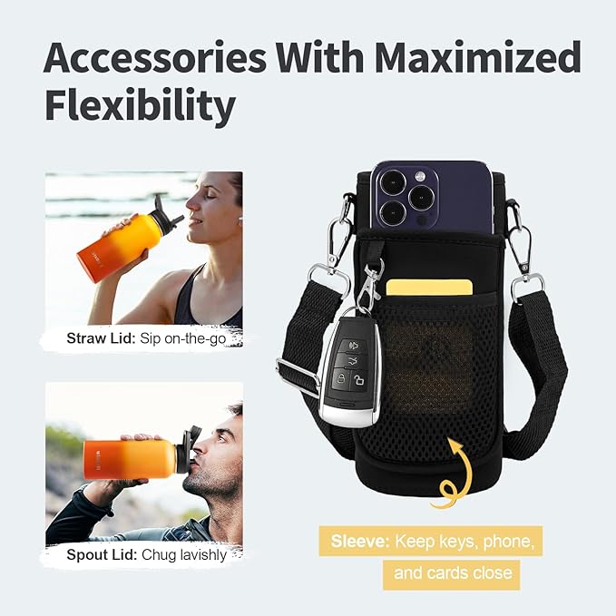 32 oz Insulated Water Bottle with Straw, Stainless Steel Triple Wall Vacuum Sports Water Jug, Leakproof Hydro Cup Flask with Paracord Handle & Straw Spout Lids & DIY Stickers