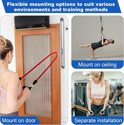 Adjustable Resistance Band Wall Anchor Set, Load Capacity Over 2000 Lbs, 100cm Aluminum Rail with 150lb Bungee Set, for Fitness Bands, Strength Training, Rehabilitation, and Home Exercise