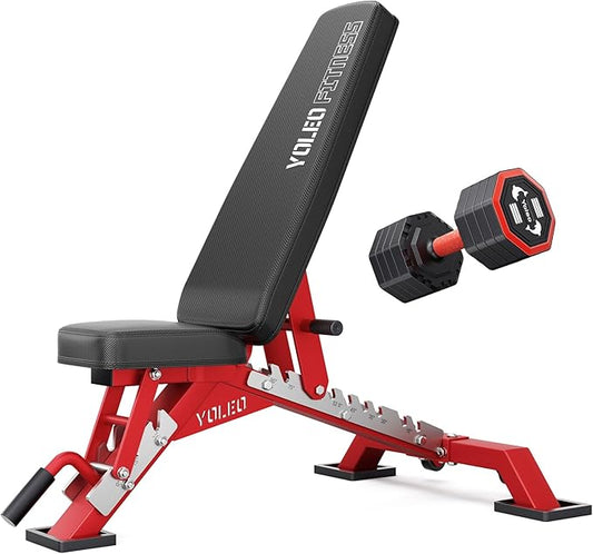 YOLEO Commercial Adjustable Weight Bench - MAX 2315LBS Heavy Duty Workout Bench for Home Gym, Flat/Incline/Decline Bench Press 2.4" Thick Pad (6-Step Assembly)
