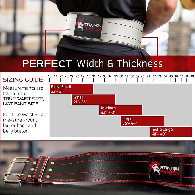 Dark Iron Fitness Genuine Leather Weightlifting Belt, 4 Inch Wide for Men Women with Double Prong Buckle Reinforced Stitching, Powerlifting Deadlift Squat Training Core Support Gym Strength Workout