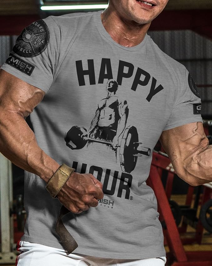 Gymish Lifestyle Happy Hour Deadlift Work Out T-Shirt, Weightlifting Gym Shirts