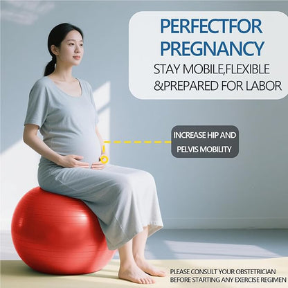 Exercise & Pilates Yoga Ball Anti-Burst and Slip Resistant - for Fitness, Pregnancy, Stability, Balance, Core Workout - Red Training Ball w/Quick Pump for Home Office Gym