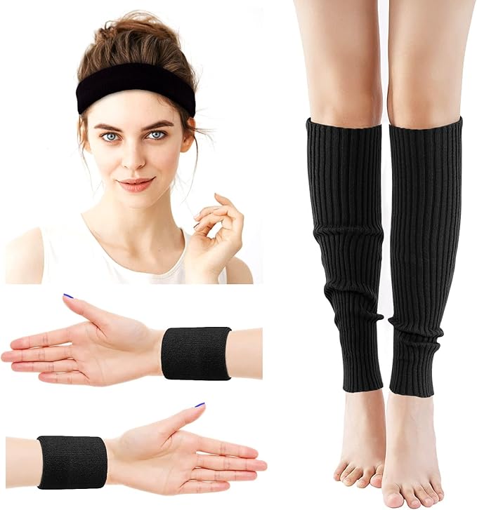 Leg Warmers for Women 80s Headband Wristbands Neon Leg Warmers Set for Sport Yoga - 80s Workout Clothes 90s Outfit for Women