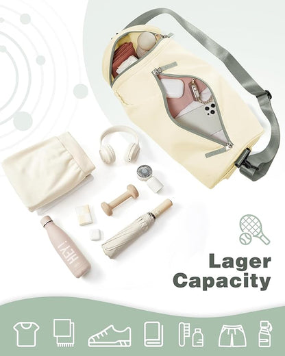 Small Gym Bag for Women Waterproof Mini Duffle Bag Womens Spotrs Workout Bags Small Travel Duffel Bag with Wet Pocket Carry on Weekender Bags for Dance Swimming,Gym,Yoga,Fitness Beige Green