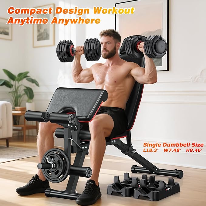 XDDIAS Adjustable Dumbbell Set of 2, 25/55/80/90LB Dumbbell Set- 1-Hand Fast Adjustment with Anti-Slip Handle, Compact Free Weights Dumbbells Set for Men/Women Home Gym Strength Training Equipment