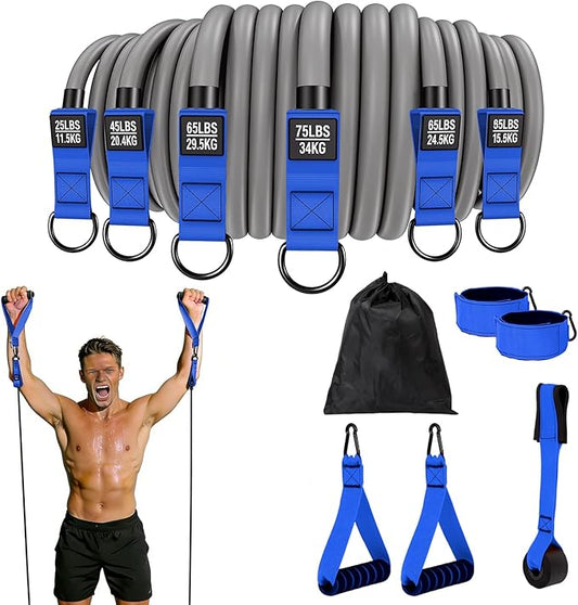 Heavy Duty Resistance Bands Set with Handles, Ankle Straps & Door Anchor – 300LBS Exercise Bands for Home Gym, Muscle Training, Physical Therapy, Yoga, Full Body Workout for Men & Women