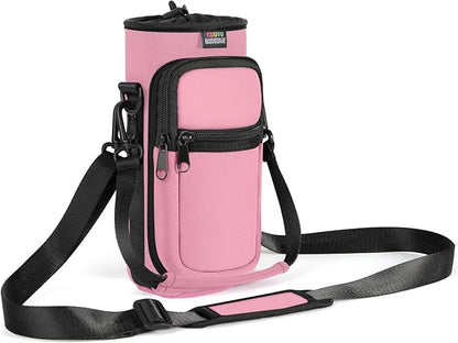 Nuovoware Water Bottle Carrier Bag,25oz/40oz/64oz Bottle Pouch Holder,Adjustable Shoulder Hand Strap 2 Pocket Sling Neoprene Sleeve Sports Accessories for Hiking Travelling Camping