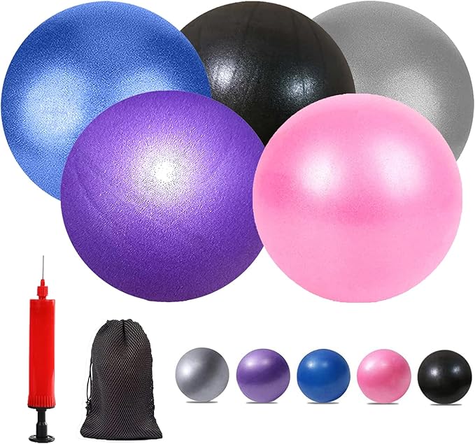 Mini Yoga Balls 9 Inch Exercise Pilates Therapy Balance Micropore Ball Barre Equipment for Home Stability Training Physical Core Training with Pump