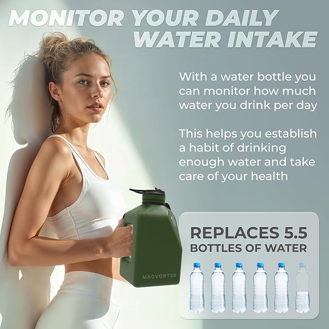 Magvortex Water Bottle 91oz, 2.7 liters BPA-Free Plastic, Magnetic Phone Holder, Wide Mouth, Leakproof Flip-Top Lid, Large Daily Intake Chug Bottle for Hydration, Gym, Hiking & Daily Use