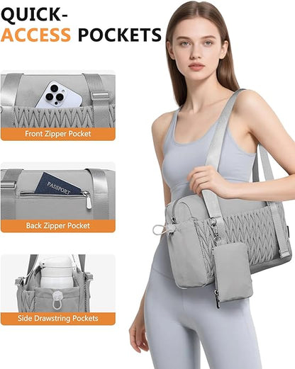 Small Gym Bag for Women Quilted Mini Tote with Wet Compartment and Coin Purse, Cute Duffle Bag for Girls Workout Sport Travel