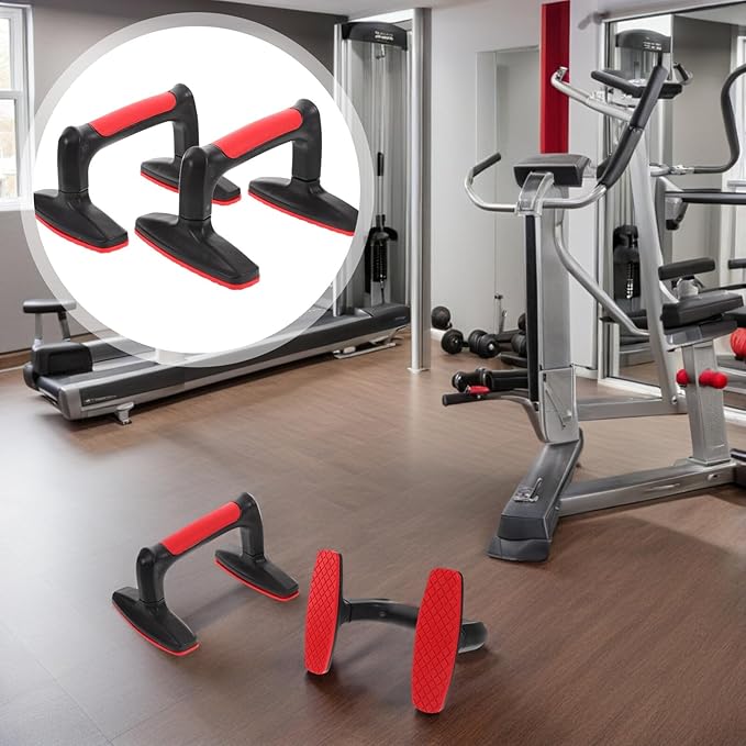 2pcs Red Plastic Push-up Handles Stands with Non-slip Base Parallettes Bars for Men and Women Home Workout Fitness Equipment Chest Muscle Training