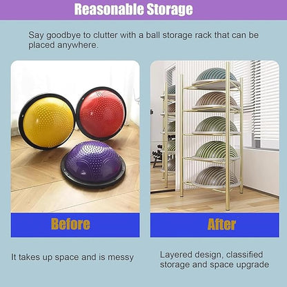 Commercial Gym Exercise Ball Holder Half Ball Balance Trainer Holder 5/6 Layer Stability Balls Organizer, Workout Equipment Shelf