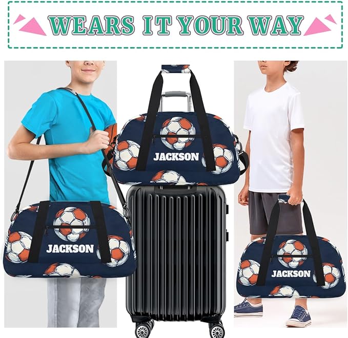 Personalized Soccer Gym Duffel Bags for Kids Boys with Custom Name Travel Sport Training Bags for Overnight Weekender