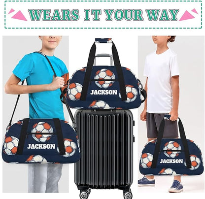 Personalized Soccer Gym Duffel Bags for Kids Boys with Custom Name Travel Sport Training Bags for Overnight Weekender
