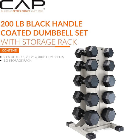 CAP Barbell Rubber Coated Hex Dumbbell Set with Vertical Rack | 100-300 lbs Free Weights Dumbbells Set for Home Gym | Multiple Options