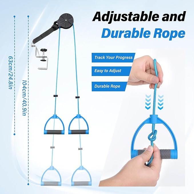 Shoulder Pulley for Physical Therapy – Adjustable Metal Door Clamp and Silent Large Pulley,Shoulder Pain Relief & Surgical Recovery Support（Blue）