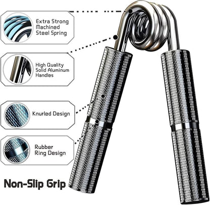 Silver Metal Hand Grip Set, 50LB-400LB No Slip Heavy-Duty Grip Strengthener Great Wrist & Forearm Hand Exerciser, Home Gym, Hand Gripper Grip Strength Trainer