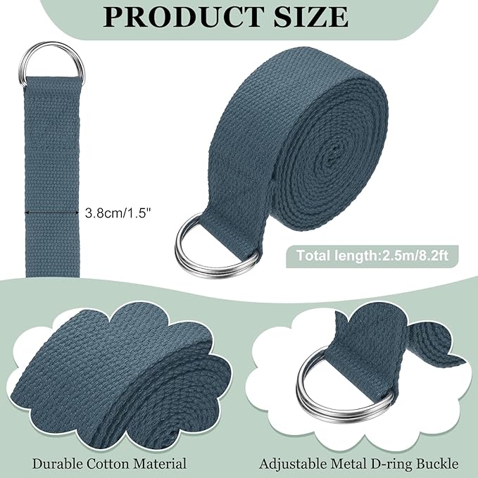 Yoga Strap for Stretching, Athletic Stretch Band with Adjustable Metal D Ring Buckle Yoga Bands