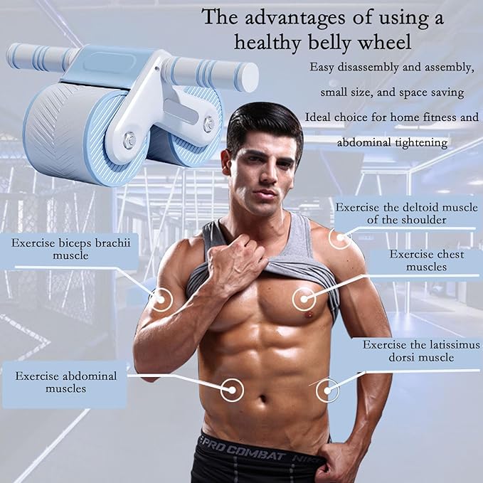 AUTOMATIC REBOUND ABDOMINIUM ROLLER: Automatic rebound abdominal roller for exercise with knee pads, dual wheel balance design and cell phone holder, suitable for outdoor, home, office, gym, in the home gym using abdominal fitness roller for abdominal ...