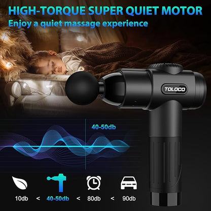 TOLOCO Massage Gun, Deep Tissue Back Massage for Athletes for Pain Relief, Percussion Massager with 10 Massages Heads & Silent Brushless Motor, Valentines Day Gifts for Him Her, Black