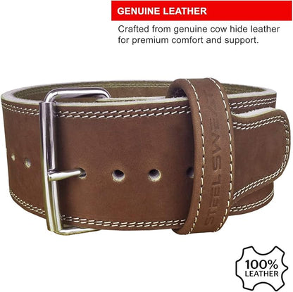 Steel Sweat Weight Lifting Belt - 4 Inches Wide by 10mm - Single Prong Powerlifting Belt that's Heavy Duty - Vegetable Tanned Leather - HYDE
