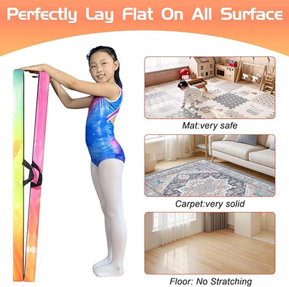 8FT Folding Balance Beam -Gymnastics Floor Beam -Gymnastics Equipment for Kids,Wood core- Anti-Slip Bottom and Carrying Bag for Home