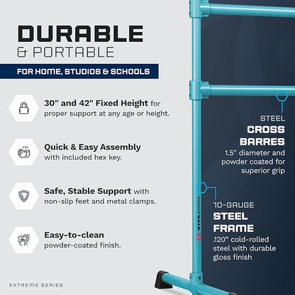 VITA Barre Portable Freestanding Double Ballet Barre, Prodigy, Aluminum | Adjustable Height, USA Made, Home or Gym Exercise Equipment for Kids & Adults | Dance, Fitness, Pilates