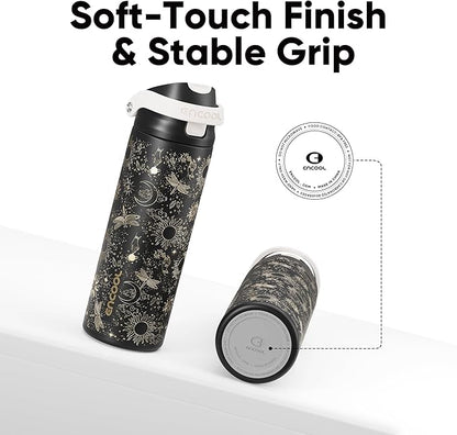 ENCOOL Leakproof Insulated Water Bottle with Straw Dual-Sip Water Bottle Bag-Safe Design for Work, Commute & Gym – Keeps Drinks Cold All Day, 24 oz, Oracle Moth