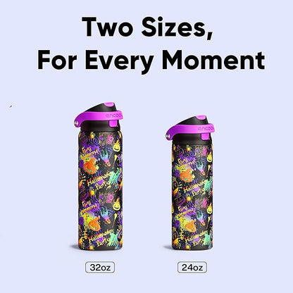 Encool SwiftSip Insulated Stainless Steel Water Bottle with Straw - Leak Proof Sports Water Bottle for School, Travel, Keeps Cold All Day, One-Touch Flip Lid, BPA-Free, 32 oz, Ghost Party